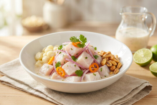 Fresh Peruvian Ceviche with Lime Leche de Tigre and Choclo for Hispanic Heritage Month