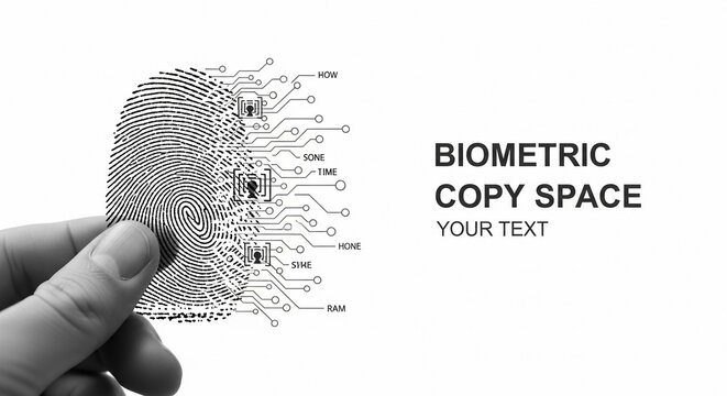 Close-up of a Human Fingerprint Merged with Digital Circuitry Illustrating Biometric Identification and Data Security Technology