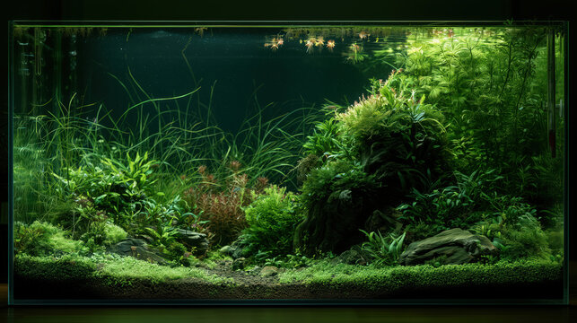 Aquarium plant fish tank aquatic green peaceful planted aquarium with lush moss