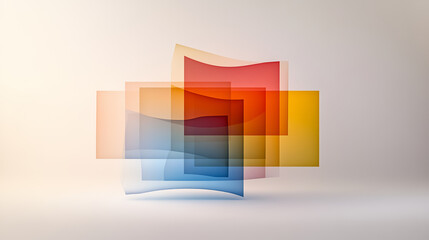 Fototapeta premium Translucent layered shapes create vibrant and modern graphic collage, evoking creativity