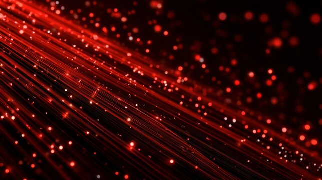 Red technology background with dynamic diagonal lines and glowing particles, abstract red and black digital network design, futuristic data flow, high tech cyber security, digital connectivity, innova