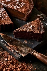 Fototapeta premium Rustic Dark Chocolate Tart with Sea Salt on Slate Board
