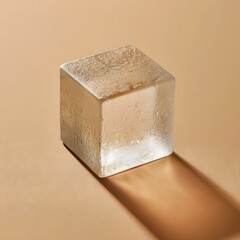 Naklejka premium Single translucent frosted glass block casting a diagonal shadow