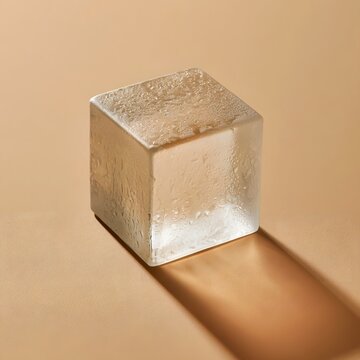 Single translucent frosted glass block casting a diagonal shadow