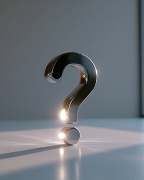Metallic question mark icon on a minimalist surface