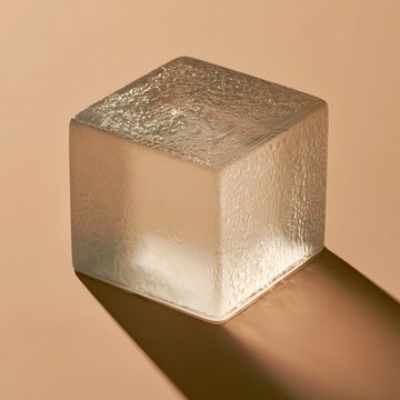 Single translucent frosted glass block casting a diagonal shadow