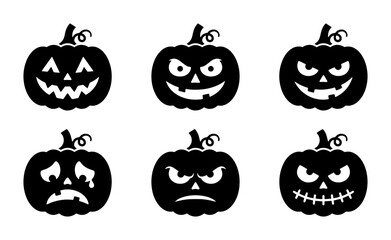 Obraz premium 70 Halloween Pumpkin Icons Set, Spooky Jack-o'-lantern Faces Vector Collection, Scary and Happy Emotions for Holiday Design 100