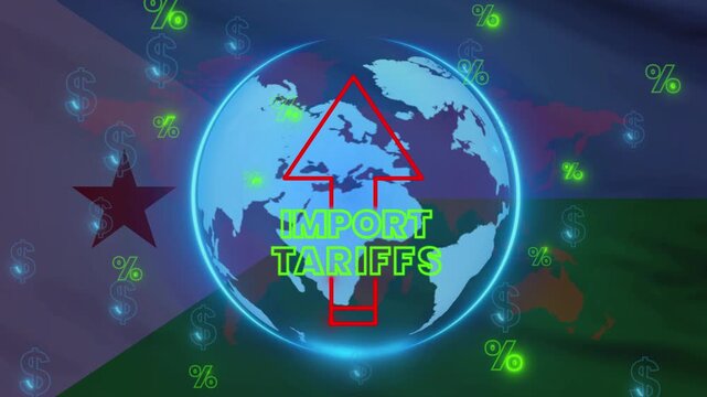 Import Tariffs on Global Trade: A visual representation of rising import tariffs impacting global trade, with an arrow pointing upwards over a digital globe and percentage symbols floating around.