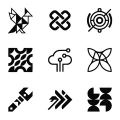 Fototapeta premium Set of Nine Minimalist Abstract Geometric Vector Logos