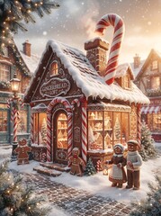Fototapeta premium Magical gingerbread house in a snowy winter village