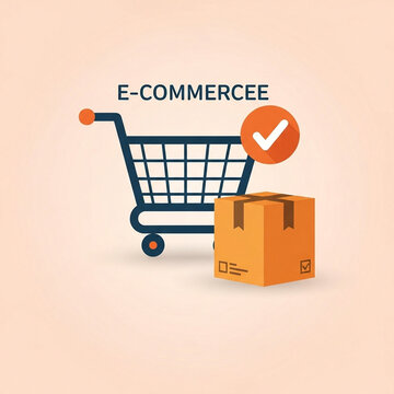 Flat vector e-commerce concept with a shopping cart and box