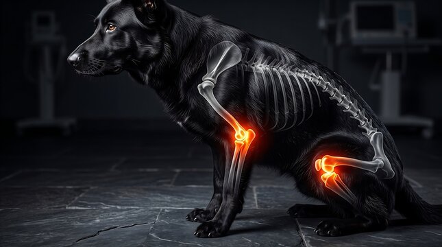 Black Dog Showing Glowing Joint and Bone Anatomy