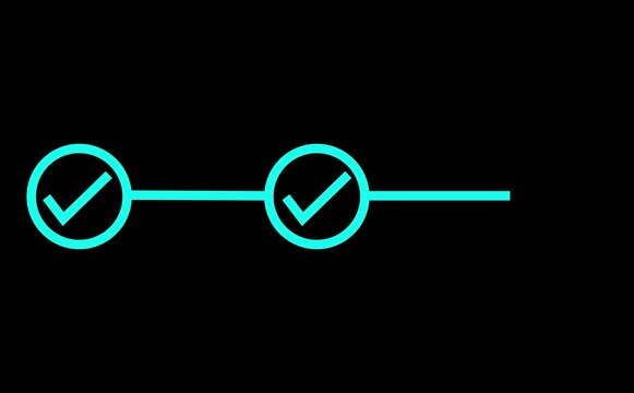 Abstract 3 step infographis process with check mark icon animation. step by step process icon animation on black background process success with check marks.