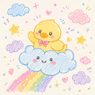Cute Duck Kawaii in the Sky