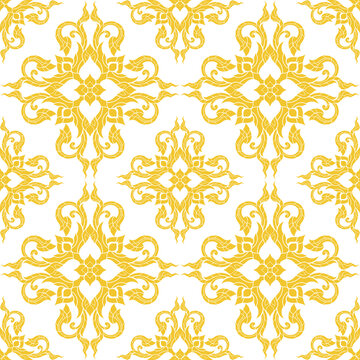 Traditional thai style damask pattern background illustration used to create designs related to textiles, fabrics, and curtains.