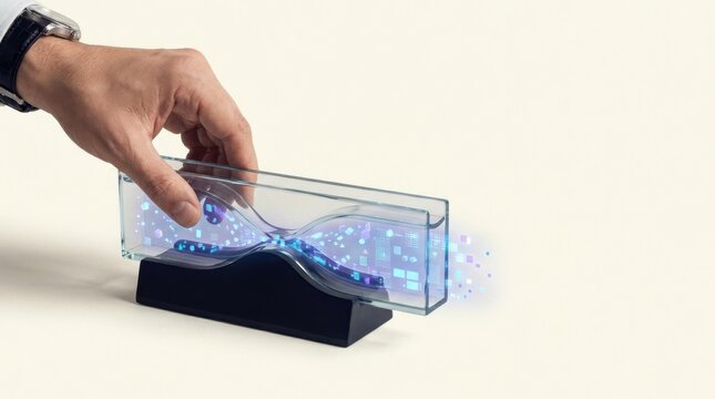Supply chain bottleneck concept depicting a person's hand holding a glass representing material flow and management challenges