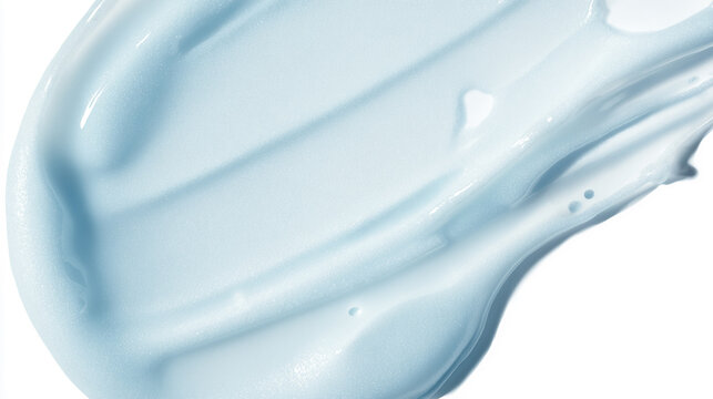 Blue cosmetic product or lotion smear, showing a creamy, smooth texture on a white background. Concept of skincare and hydration