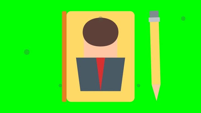 Address Book Vector Illustration with Person Avatar Icon and Pencil Symbol Isolated on Green Screen Chroma Key Background
