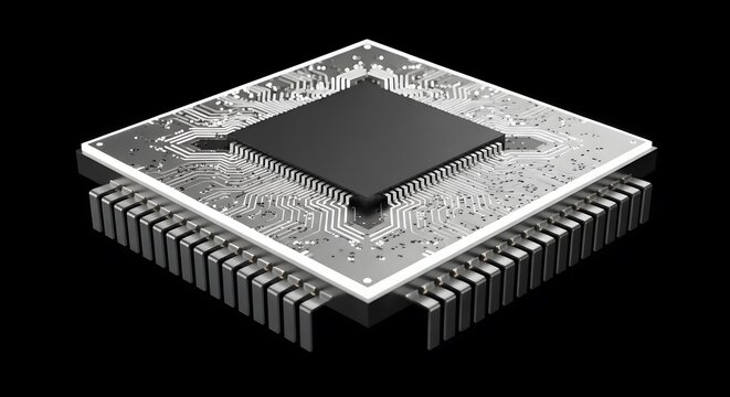 Close up of a central processing unit isolated on a black background
