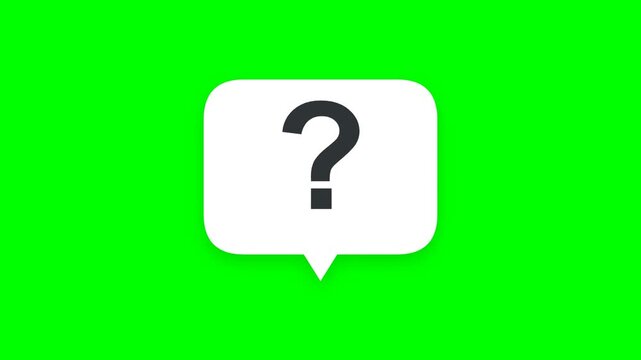 Animated Question Mark Icon in White Speech Bubble Isolated on Green Screen Background for Compositing