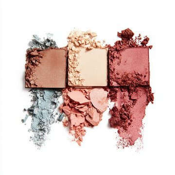 Loose eye shadow and blush pigments forming abstract beauty and glamour patterns, representing makeup products