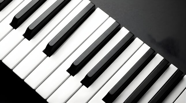 Close-up top view of piano keys for musical performance background