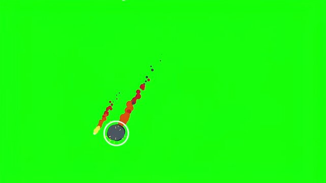 2D green screen animation of a falling meteor in a cartoon style