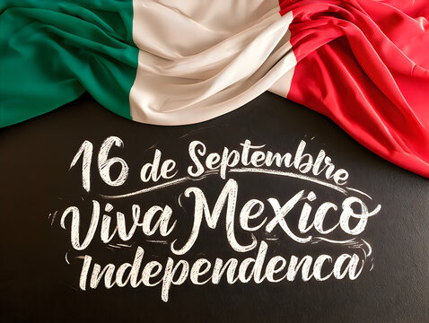 Mexican independence day 16 de septiembre lettering with mexico flag colors on black background
