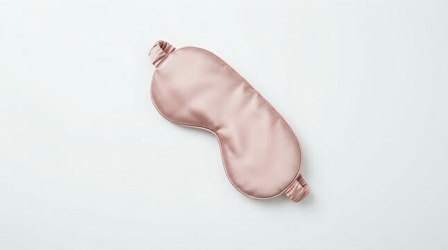 Pink silk sleep mask with elastic straps on white background, used for blocking light during rest, travel, and relaxation routines.