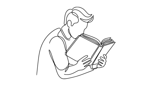 One Line Drawing of a Person Reading a Book, Minimalist Art