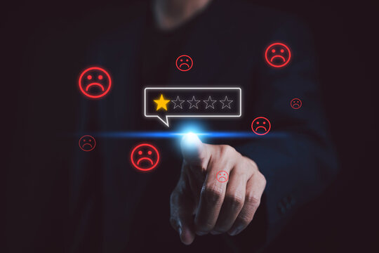 One star rating and negative customer feedback represent poor service, dissatisfaction, bad experience, low satisfaction, complaints, business reputation issues, and customer review concerns.