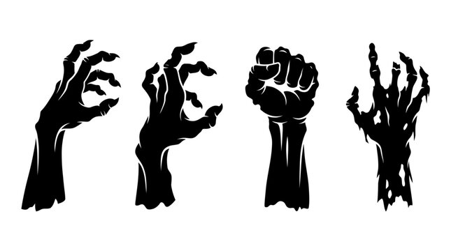 Set of scary zombie hands silhouette vector illustration.