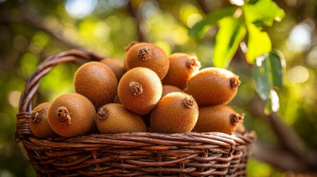 Freshly Harvested Sweet Sapote Fruits in Rustic Basket Display