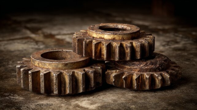 Rusty Gears Stacked on a Dark Industrial Background