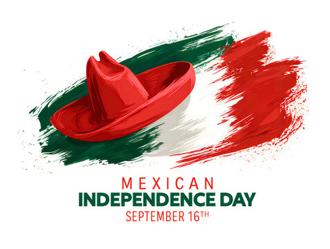 Red sombrero hat with mexican flag brush strokes for mexican independence day celebration