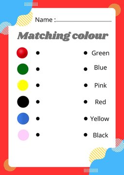 Color Matching Worksheet for Kids Preschool Educational Printable Vector Template