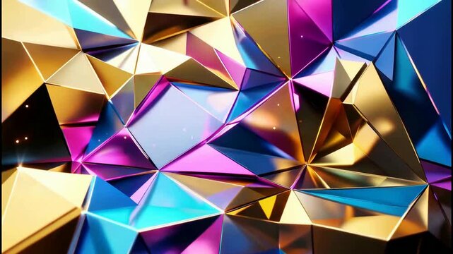 Abstract geometric low poly background with glowing metallic triangles