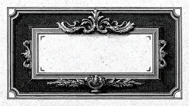 Minimalist tarot card frame with bold hand-drawn black ink lines, clean straight edges, plain rectangular top and bottom banners, empty white center, traditional card border style