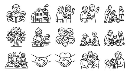 Family Life Icons: Generations, Activities, Home, Community, Growth