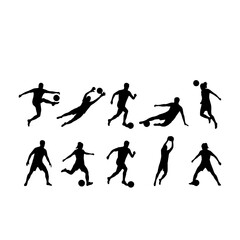 Obraz premium Set of diverse soccer players in dynamic action poses on a field