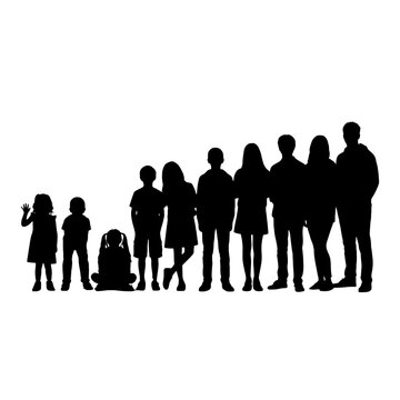 Silhouettes of people standing in a row with height differences