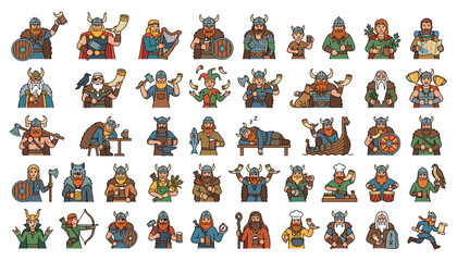 Fototapeta premium Cute Cartoon Fantasy Character Collection Icon Set