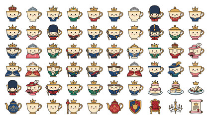 Fototapeta premium Cute Cartoon Royal Crown Character Icon Collection