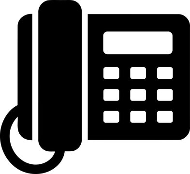 Black desk telephone icon for business communication isolated on transparent background