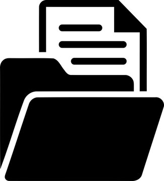 Black file folder icon with document paper symbol isolated on transparent background