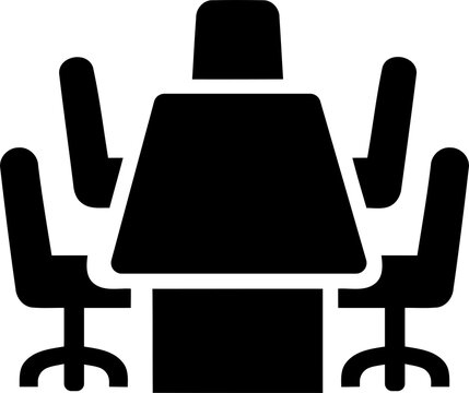 Black meeting room table and chairs icon isolated on transparent background