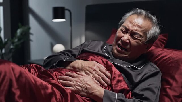 Elderly Man Experiencing Chest Pain While Sleeping in Bed