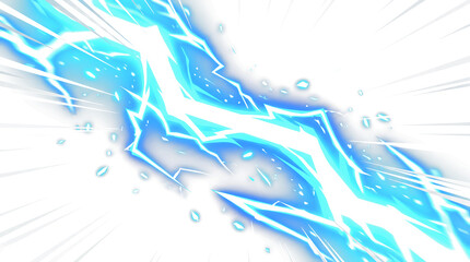 Dynamic Blue Lightning Bolt and Electric Energy Burst Effect with Speed Lines, Isolated on Transparent Background for Game VFX, Manga, and Sci-Fi Design © dedoteto