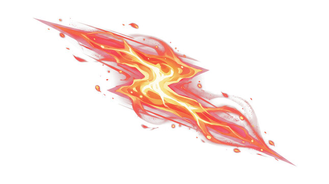 Dynamic Flame Streak Digital Painting Element. Stylized Fire Trail with Heat Burst and Sparks. Isolated on Transparent Background for Graphics, Gaming, and Motion Design.