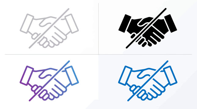 No Handshake Icon Set, Forbidden Business Deal or Prohibited Partnership Vector Symbols